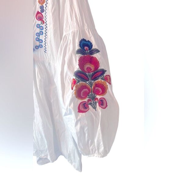 Embroidered Mini Babydoll Dress/Tunic w Balloon Sleeves & Tassel Ties - Picture 2 of 5